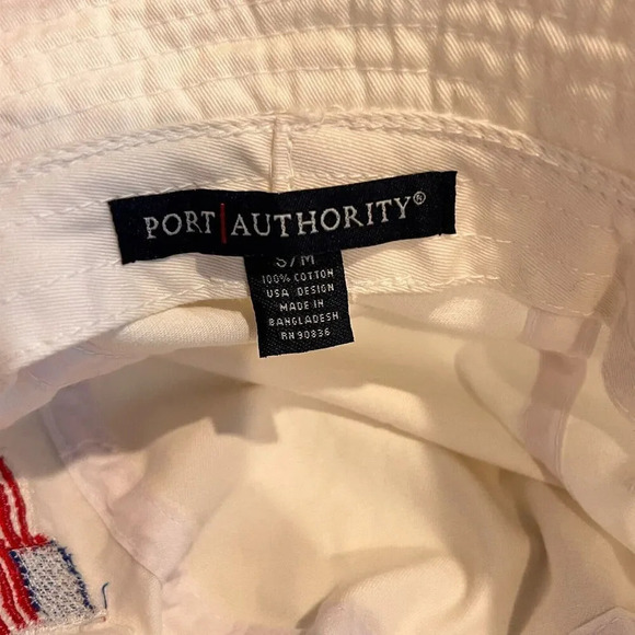 Port Authority Unisex Beige Bucket Hat S/M Cotton US Flag Embroidered Logo - Picture 4 of 4